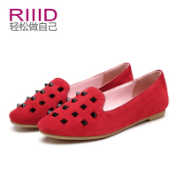 RIIID2015春季新款浅口欧美风磨砂单鞋 铆钉圆头平跟单鞋
