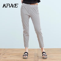 KBNE/卡贝奈尔2016夏装新款修身显瘦潮流黑白格直筒女士长裤子