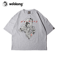 wookong悟空72变系列限量款夏季灰色全棉个性宽松短袖T恤五分袖潮