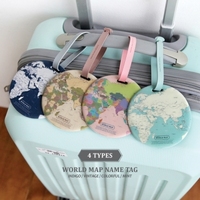 正品韩国indigo世界地图圆形行李牌标记挂牌 旅行箱吊牌包包挂件