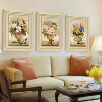 欧式装饰画客厅现代沙发背景墙餐厅房间室内美式壁画三联有框挂画