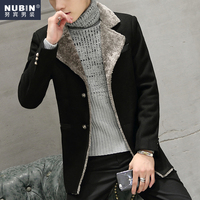 冬季青少年男装大衣韩版中长款修身型风衣男士学生加厚毛呢外套潮