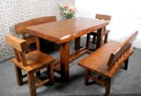 老榆木餐桌餐椅实木餐桌餐椅老榆木餐桌原木多功能简约长条餐桌子