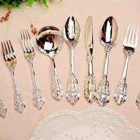 出口欧美玫瑰欧式西餐刀叉勺汤勺银色牛排餐套装复古勺子餐具创意