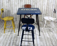 美式家具铁艺做旧复古2-4人餐桌椅组合休闲高脚吧椅职员椅餐椅