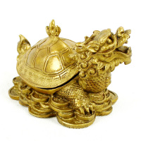 纯铜龟盒开光铜开盖龙龟合聚宝盆办公室寿龟龙头龟烟缸摆件工艺品
