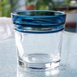 出口外单 地中海风格 玻璃杯 冰桶杯 立体条纹 啤酒蓝杯子冰块杯