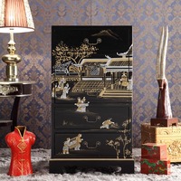 现代新中式简中明清古典黑色彩绘五斗装饰展示柜厨卧室收纳储物柜