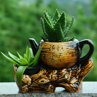 陶瓷花盆连体双口花盆多肉植物异形创意个性双筒茶壶盆栽花盆包邮