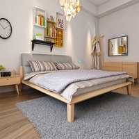 北欧实木榉木双人床1.8米 日式卧室家具真皮婚床现代简约韩式床