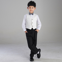 QJ♀韩国高档男童礼服新款马甲套装小男孩主持人演出服装白色花童