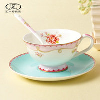 【floris】欧式咖啡杯套装玫瑰骨瓷咖啡杯碟 陶瓷咖啡杯礼盒带勺
