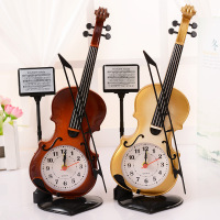 创意手提琴闹钟 高档塑料摆件情侣礼物 桌面时钟 音乐主题闹钟