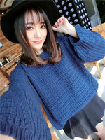 秋冬装韩版 圆领长袖加厚套头毛衣女女士中长款蝙蝠袖针织打底衫