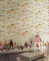 日本进口墙纸代购山月壁纸新款儿童房城堡腰线和动物世界FE4011