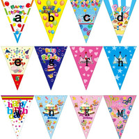 生日纸质三角彩旗　生日派对舞会布置用品　双面彩色印刷