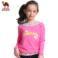 骆驼童装 女童休闲透气圆领套头衫 2015夏季新款假两件长袖T恤