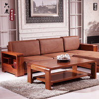 全实木沙发组合 榆木沙发 客厅家具木质转角贵妃沙发中式实木沙发