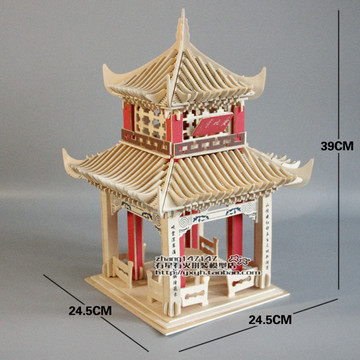 木质拼装建筑模型3Diy成人立体拼图儿童玩具手工组装房子亭子礼物