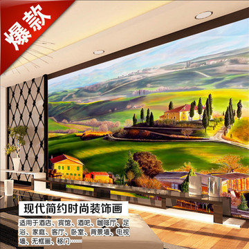 3D无缝大型壁画乡村风景油画客厅沙发电视背景墙墙纸欧式田园壁纸