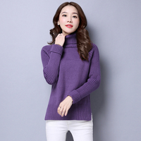 冬季高领针织衫女韩版开叉加厚毛衣时尚百搭短款不规则保暖打底衫