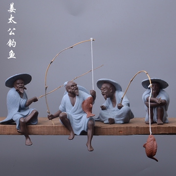 创意陶瓷人物姜太公钓鱼家居客厅鱼缸装饰禅意达摩观音弥勒佛摆件