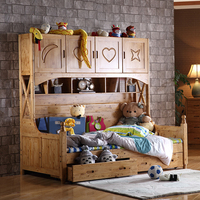 儿童全实木衣柜床 柏木储物床高低子母床组合床带柜床欧式上下床