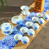德化精品14件玉白瓷功夫茶具整套装盖碗公道壶海品茗茶杯家用包邮