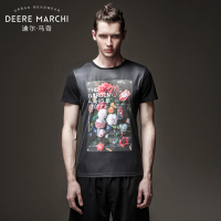 迪尔马奇 2015夏季新品时尚修身插花写真图案男士短袖T恤M01575