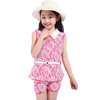 童装2015新款公主女童夏装套装韩版休闲两件套女宝宝甜美蕾丝套装