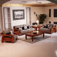 榆木沙发 实木沙发 客厅布艺沙发组合小户型现代中式家具木架沙发