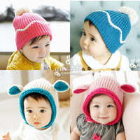 秋冬天季韩版0-1-2-4岁男女童宝宝帽子 可爱超萌婴儿全棉针织帽子