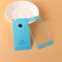 iPhone6 plus 手机前后闪钻玻璃彩膜 苹果6纯色钢化膜 全屏天蓝色