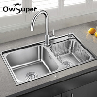 德国澳斯派卫浴SUS304不锈钢拉丝一体成型厨房双槽水槽加厚洗菜盆
