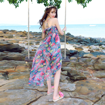 2016波西米亚泰国度假女连衣裙印花吊带裙气质沙滩裙海边大摆长裙