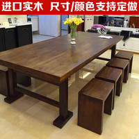 实木餐桌椅组合6人长方形餐桌10人饭桌原木咖啡桌美式复古长桌