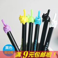 可爱卡通小猫按动中性笔 0.5黑色碳素水笔 韩版针管按动中性笔