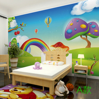 3d立体儿童房墙纸彩虹整张无缝大型壁画卡通壁纸卧室无纺布墙布