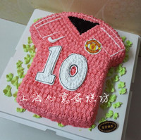 上海个性足球球衣生日蛋糕 曼联球队10号红色球服球衣蛋糕配送