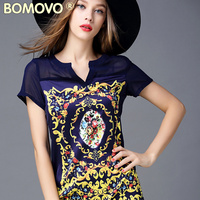 Bomovo2015夏季新款欧美高端显瘦气质大码女装复古印花连衣裙夏女