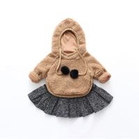 秋冬新款~小童韩版蝙蝠袖羊羔毛加厚可爱外套+女宝宝裙套装两件套
