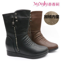 香香莉2015冬季新款正品平底内增高休闲舒适中筒靴加绒女靴M8115