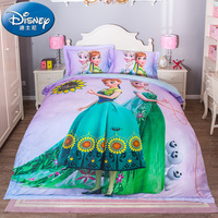 Disney/迪士尼纯棉四件套 儿童床上用品女孩贡缎床单公主三件套