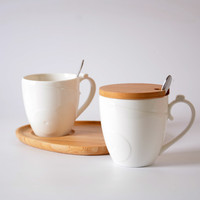 限时包邮陶瓷带盖子酸奶牛奶咖啡饮料杯马克杯水杯实木杯波纹浮雕