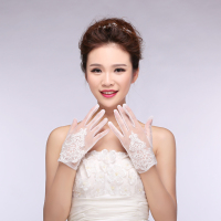 新款新娘结婚婚纱白手套韩式大码冬季短款白色婚庆礼服缎面两件套