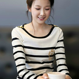 2016春装新款长袖女T恤修身黑白条纹打底衫韩版海魂衫上衣