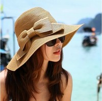 夏天女士帽子 韩版草帽 蝴蝶结遮阳帽太阳帽大沿帽沙滩帽防晒帽