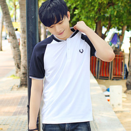 夏季新款男士短袖t恤立领拼接韩版修身青年半袖polo衫潮男装上衣
