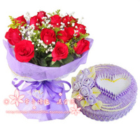 红玫瑰蛋糕同城生日礼物宁波市北仑区镇海区鄞州区鲜花店送花