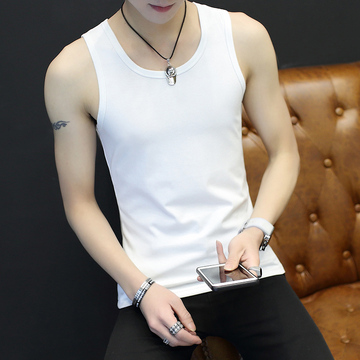 2015夏季无袖T恤男韩版修身纯色背心青年潮流运动打底衫男款汗衫